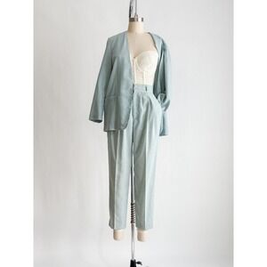 blue linen suit 80s 90s vtg Fundamental Things pantsuit size S‎